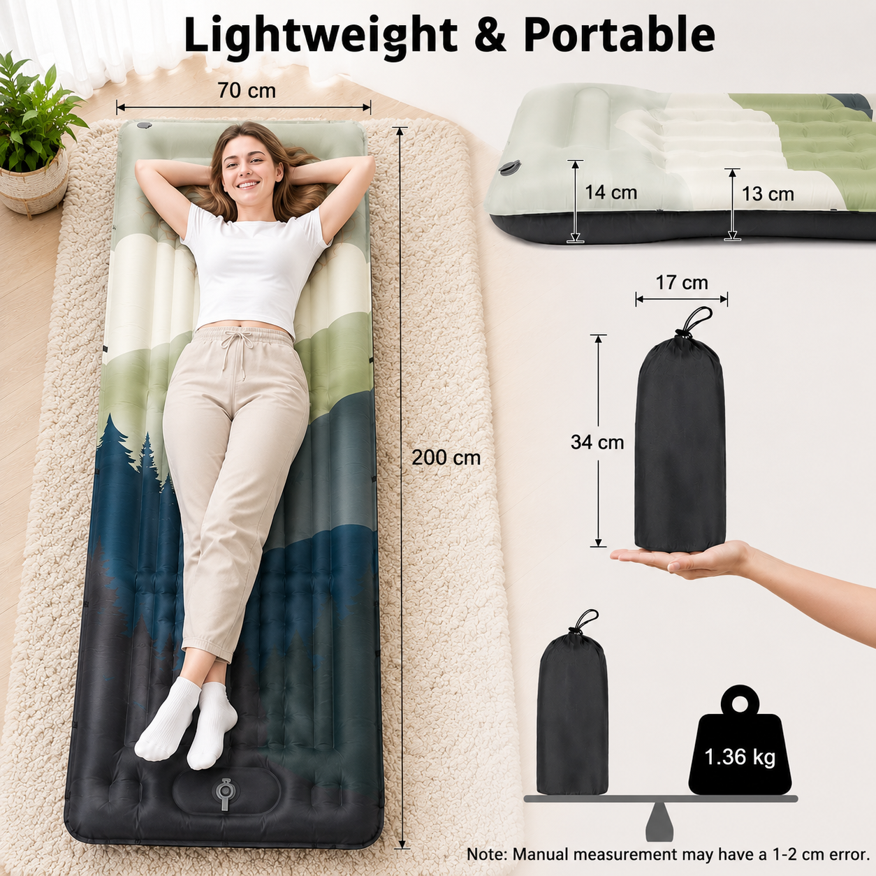 Automatic Inflatable Camping Mattress with Pillow and Built-in Foot Pump