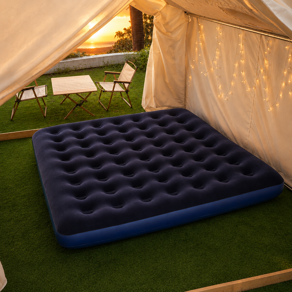 Portable Flocked Inflatable Air Mattress for Camping & Home Use