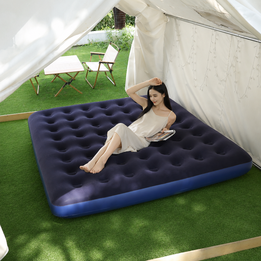 Portable Flocked Inflatable Air Mattress for Camping & Home Use