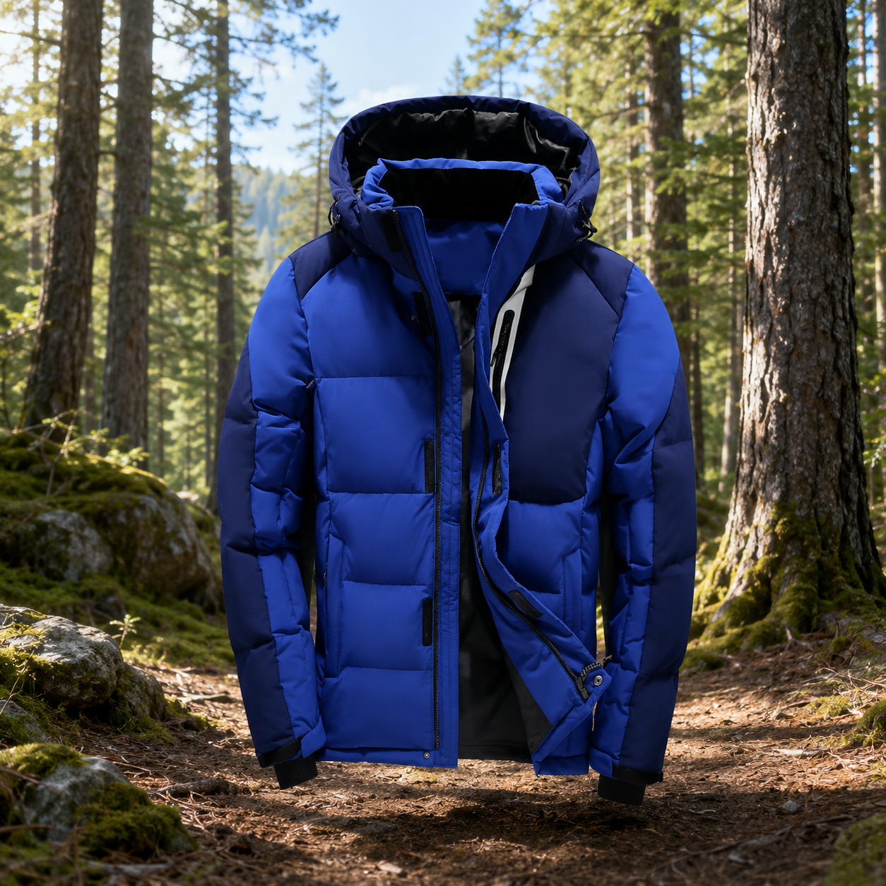 Shop men's duck down camping jackets for winter, spring and autumn, providing lightweight insulated warmth for cold weather camping, hiking and outdoor adventures.