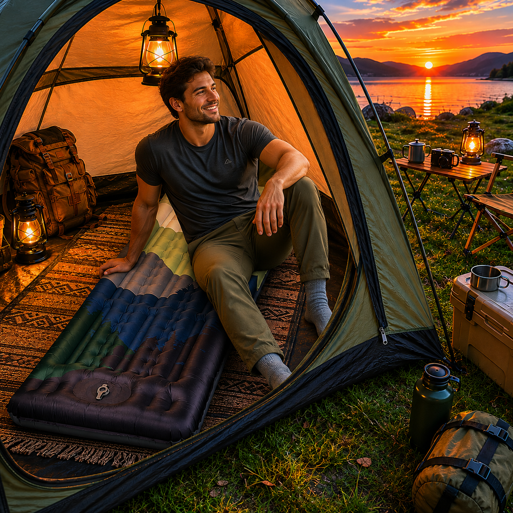 Automatic Inflatable Camping Mattress with Pillow and Built-in Foot Pump