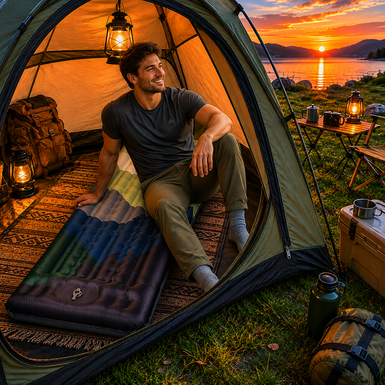 Automatic Inflatable Camping Mattress with Pillow and Built-in Foot Pump